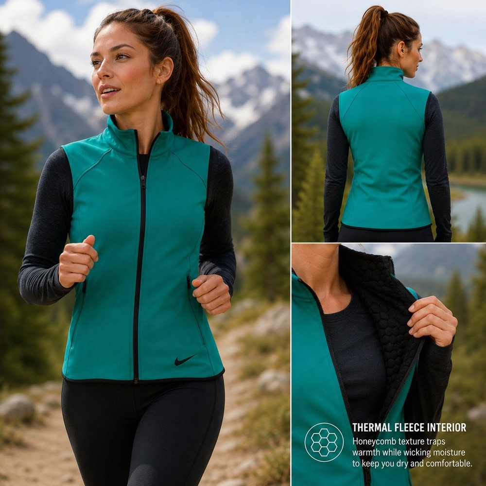 Nike Dri-FIT Thermal Running Vest Teal Black Full Zip Women's Small